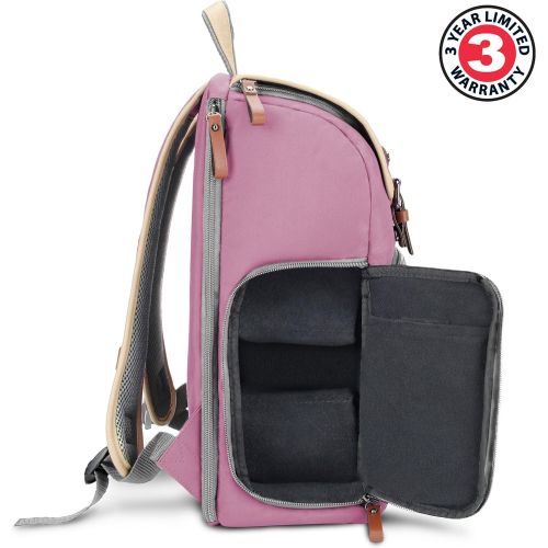 그루브 GOgroove DSLR Camera Backpack (Mid-Volume Pink) with Tablet Compartment, Customizable Dividers for Storage, Tripod Holder and Weatherproof Rain Cover - Compatible with Canon, Nikon