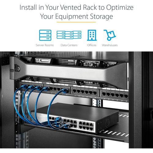  [아마존베스트]StarTech.com 1U Vented Server Rack Cabinet Shelf - 16in Deep Fixed Cantilever Tray - Rackmount Shelf for 19 AV/Data/Network Equipment Enclosure with Cage Nuts & Screws - 44lbs capa
