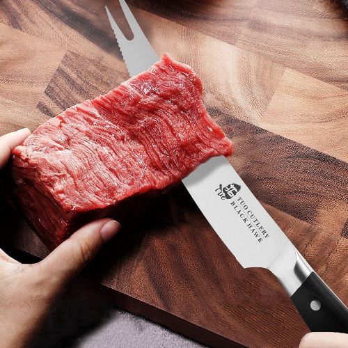  TUO BLACK HAWK Kitchen Knife 7 inch Santoku Knife & 8 inch Carving Knife Forks Barbecue Knife & Kitchen Shears Heavy Duty Food Scissors with Gift Box German HC Steel Full Tang