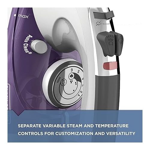  BLACK+DECKER IR1350S Professional Steam Iron with Stainless Steel Soleplate and Extra-Long Cord, Purple