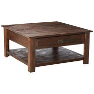 Simpli Home AXCMON-02 Monroe Solid Acacia Wood 38 inch wide Square Rustic Square Coffee Table in Distressed Charcoal Brown