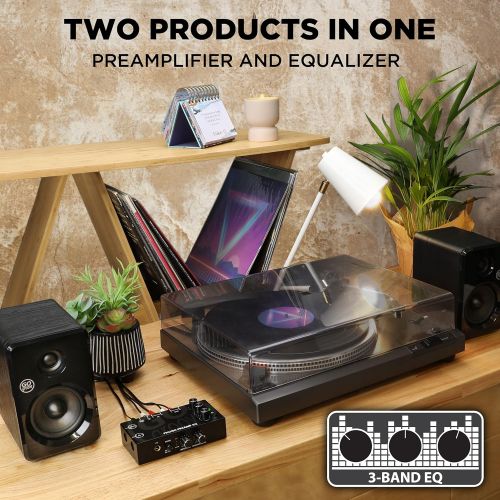 그루브 GOgroove Phono Preamp EQ with 3 Band Equalizer - Preamplifier with Treble, Mid , Bass - RCA Input/Output , DIN , 12V DC Adapter , High-End Circuit Design - Compatible with Record P