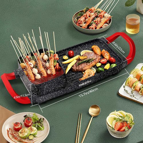  Dezin Electric Hot Pot with Grill, 2 in 1 Korean BBQ Indoor Grill with Non-Stick Shabu Shabu Hot Pot Combo, Multi-Temperature Control Electric Griddle with Drip Tray for Steak, 15.