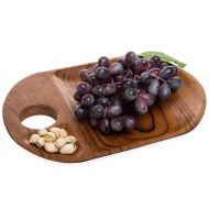 MyGift Oval Teak Wood Divided Tray, Dining Serving Board with Handle, Handcrafted in Indonesia
