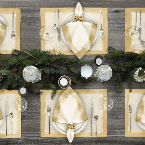  Villeroy & Boch Villeroy and Boch Metallic Brushstroke 14x20 Placemats, Set of 4, Ivory and Gold