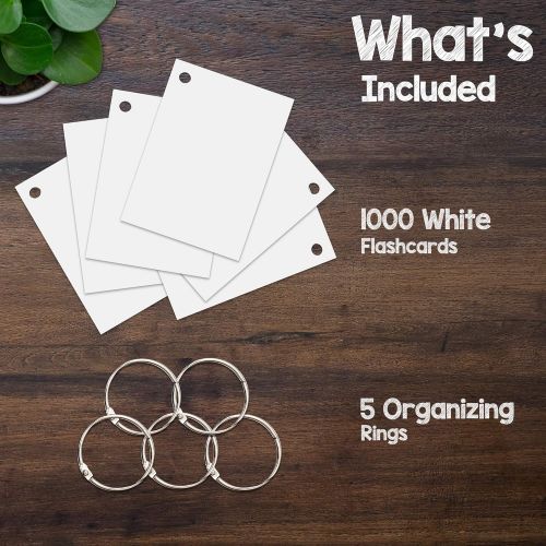  [아마존베스트]Star Right Blank Flashcards - White | 1000 Hole - Punched Cards with 5 Metal Sorting Rings | for School, Learning, Memory, Recipe Cards, and More
