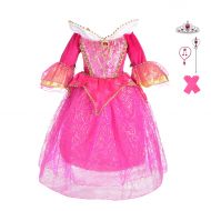 Lito Angels Girls Sleeping Beauty Princess Aurora Dress Up Costume Halloween Fancy Dress with Accessories