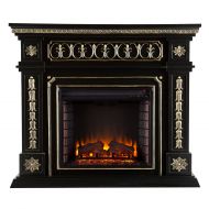 SEI Southern Enterprises Donovan Electric Fireplace, Black Finish and Gold Accents
