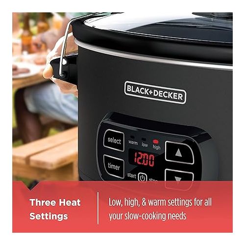  BLACK+DECKER 7-Quart Slow Cooker, SCD4007, Chalkboard Exterior, Locking Lid, 3 Heat Settings, Removable Stoneware Crock
