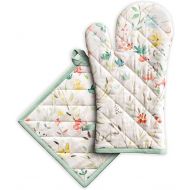 Maison d Hermine Colmar 100% Cotton Set of Oven Mitt (7.5 Inch by 13 Inch) and Pot Holder (8 Inch by 8 Inch) for BBQ | Cooking | Baking | Grilling | Microwave | Barbecue | Spring/S