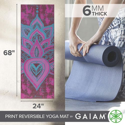  Gaiam Yoga Mat - Premium 6mm Print Reversible Extra Thick Non Slip Exercise & Fitness Mat for All Types of Yoga, Pilates & Floor Workouts (68 x 24 x 6mm Thick)