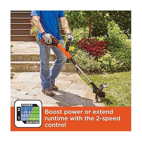  BLACK+DECKER 20V MAX String Trimmer and Edger, Cordless, 12 Inch, 2-Speed Control, 2 Batteries, Charger, and Spool Included (LSTE525)