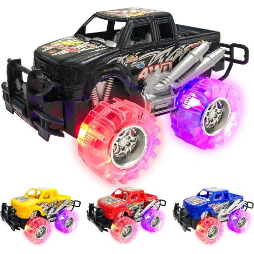  Light Up Monster Truck Set for Boys and Girls by ArtCreativity - Set Includes 4, 6 Inch Monster Trucks with Beautiful Flashing LED Tires - Push n Go Toy Cars Fun Gift for Kids - fo