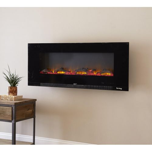  e Flame USA Livingston 50 inch Wall Mount LED 3 D Electric Fireplace Stove with Timer and Remote 3 D Log and Fire Effect