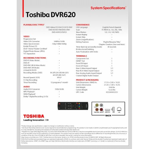  [아마존베스트]Toshiba DVD/VHS Recorder (DVR620) No Tuner (Discontinued 2009 Model)