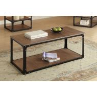 Major-Q 9080450 20 H Industrial Contemporary Style Oak Finish Wooden Top Black Metal Frame Living Room Coffee Table