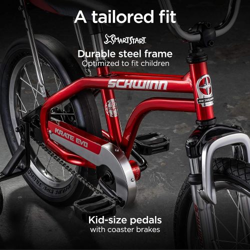  Schwinn Krate Evo Classic Kids Bike, 16-Inch Wheels, Boys and Girls Ages 3-5 Years, Removable Training Wheels, Coaster Brakes, Multiple Colors