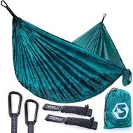 Foxelli Camping Hammock ? Lightweight Parachute Nylon Portable Hammock with Tree Ropes and Carabiners, Perfect for Outdoors, Backpacking, Hiking, Camping, Travel, Beach, Backyard &