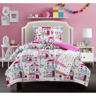 Casa MISC 5 Piece Poodle Comforter Full Sized Set Paris Bedding Girls Cute Boutique Shop Town Themed Pattern, Microfiber