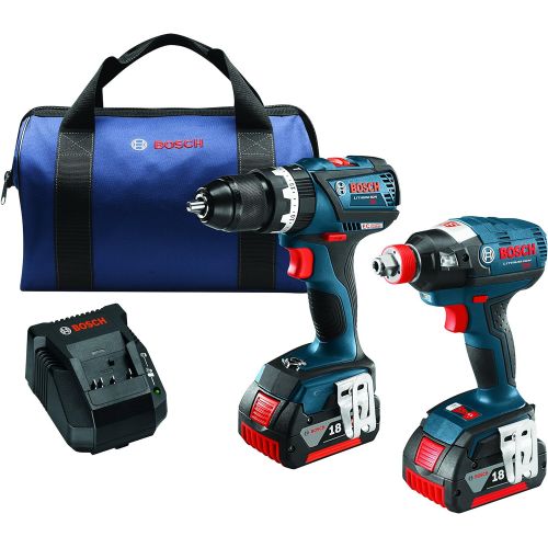  Bosch CLPK251-181 18V 2 Tool Combo Kit with 1/4 and 1/2 Socket Ready Impact Driver and 1/2 Hammer Drill/Driver, Blue