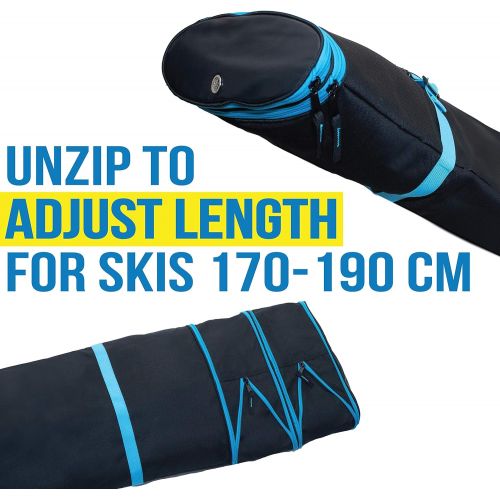  Athletico Dynamic Adjustable Length Ski Bag - Padded Ski Bag Adjusts from 170cm to 190cm