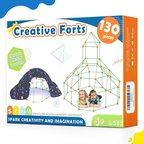  [아마존베스트]Tiny Land Kids-Fort-Building-Kits-130 Pieces-Creative Fort Toy for 5,6,7 Years Old Boy & Girls- Learning Toys DIY Building Castles Tunnels Play Tent Rocket Tower Indoor & Outdoor