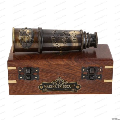  [아마존베스트]US HANDICRAFTS DOLLOND London 1920 Marine Collectible Decor Nautical Spyglass Antique Mounted Solid Brass 15 Inch Pirate Telescope with Wooden and Branded corrugate Box.