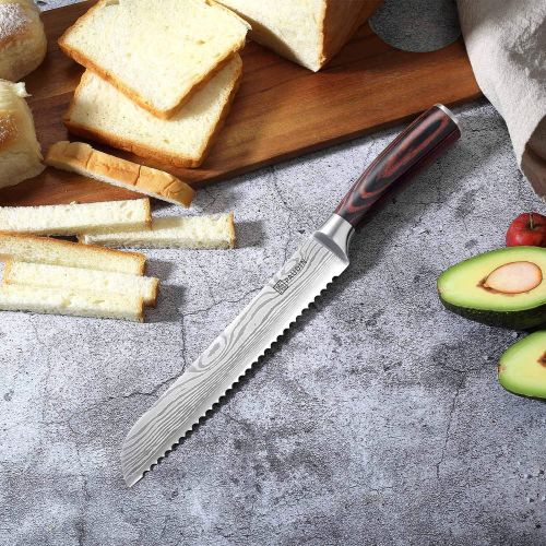  [아마존베스트]Bread Knife - PAUDIN Ultra Sharp Serrated Knife 8 Inch, German High Carbon Stainless Steel Cake Slicer, Ergonomic Handle, Durable Kitchen Knife Bread Cutter for All Types of Bread