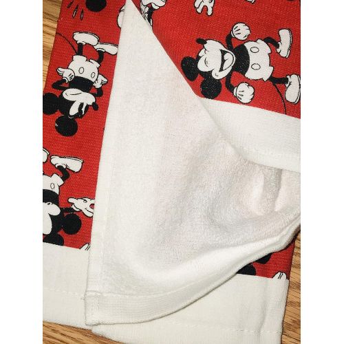  [아마존베스트]Best Brands Disney Mickey Mouse 2 Pack Kitchen 100% Cotton Tea Towels Red Background