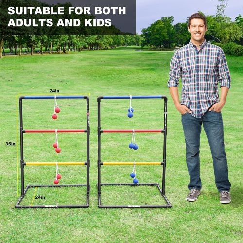  WIn SPORTS Ladder Toss Outdoor Game Set Indoor Ladder Ball Toss Game with 6 Weighted Bolos, Carrying Case and Sand Weighted PVC Piping,Games for Adults, Kids, Family