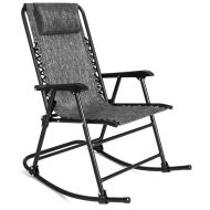 Best Choice Products Foldable Zero Gravity Rocking Patio Recliner Lounge Chair w/Headrest Pillow - Gray