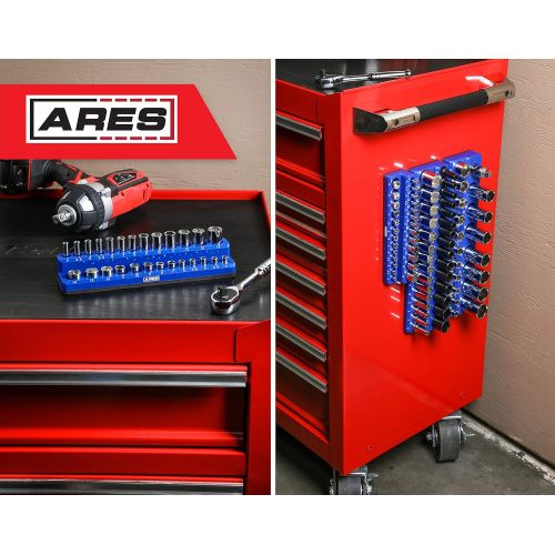  ARES 60006-26-Piece 1/4 in METRIC Magnetic Socket Organizer -BLUE -Holds 13 Standard (Shallow) and 13 Deep Sockets -Perfect for your Tool Box -Also Available in BLACK