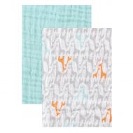 Yoga Sprout 2-Pack Muslin Swaddle Blankets, Teal Giraffe