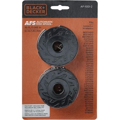  BLACK+DECKER Trimmer Line Replacement Spool, Autofeed 30 ft, 0.065-Inch, 2-Pack (AF-100-2)