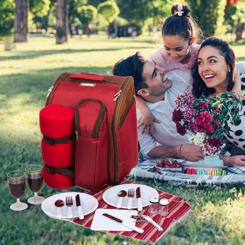  apollo walker 2 Person Red Picnic Backpack with Cooler Compartment Includes Tableware & Fleece Blanket 45x53(red)