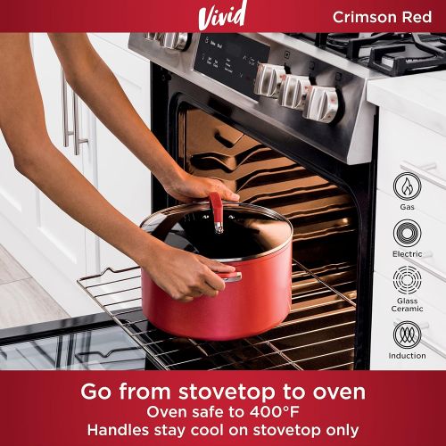 닌자 Ninja C20480 Foodi NeverStick Vivid 8-Quart Stock Pot with Glass Lid, Nonstick, Durable & Oven Safe To 400°F, Cool-Touch Handles, Crimson Red