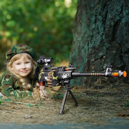  ArtCreativity Toy Machine Gun with Scope, Stand and Carrying Strap Flashing Lights, Sounds and Unique Revolving Rounds - Thrilling 25 Inch Submachine Gun Toy - Great Gift Idea for