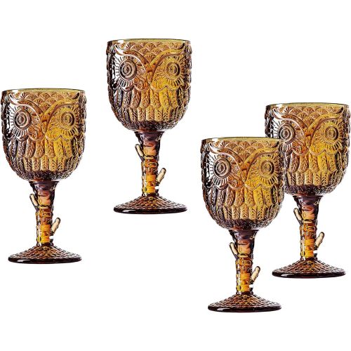  [아마존베스트]Godinger Owl Stemmed Glasses Goblets, Drinking Glass - Set of 4