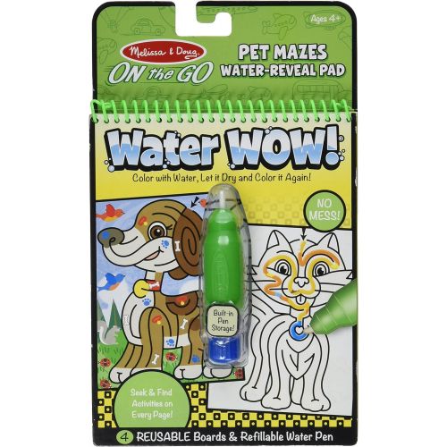  Melissa & Doug On the Go Water Wow! Pet Mazes Activity Pad (Reusable Water-Reveal Coloring Book, Refillable Water Pen)