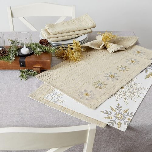 [아마존베스트]DII Metallic Holiday Tabletop Collection, Placemat S/4, Sparkle Snowflakes 4 Piece