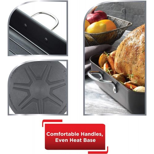  T-fal, Ultimate Hard Anodized, Nonstick 16 In. x 13 In. Roaster with Rack, Black, , 16 Inch x 13 Inch, Grey