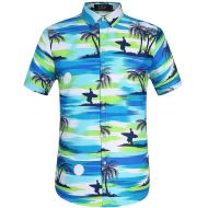 SSLR Mens Coconut Tree Button Down Casual Hawaiian Shirt