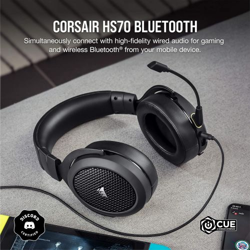 커세어 Corsair HS70 Bluetooth Wired Gaming Headset with Bluetooth (Wired Compatibility with Xbox/PlayStation and Wireless Bluetooth with PC/Switch/iOS/Android, Up to 30 Hours of Battery L