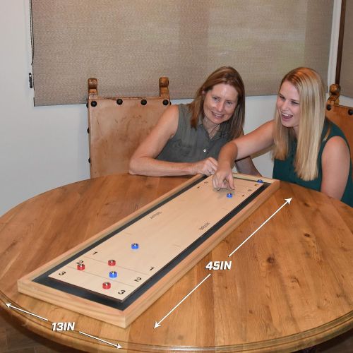  GoSports Shuffleboard and Curling 2 in 1 Table Top Board Game with 8 Rollers - Great for Family Fun