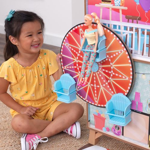 키드크래프트 KidKraft Ferris Wheel Fun Beach House Dollhouse, Two-Sided with 19 Play Accessories and EZ Kraft Assembly, Gift for Ages 3+
