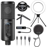 Audio-Technica ATR2500x-USB Cardioid Condenser Microphone (ATR Series) for Windows and Mac Bundle with Blucoil Pop Filter, 6 Dimmable Selfie Ring Light, USB-A Mini Hub, and 3 USB E