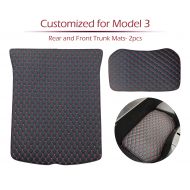 BMZX Car Trunk Mats Front and Rear Trunk Set Heavy Duty All Weather for Tesla Model 3 Red Line Process (2 PCS)
