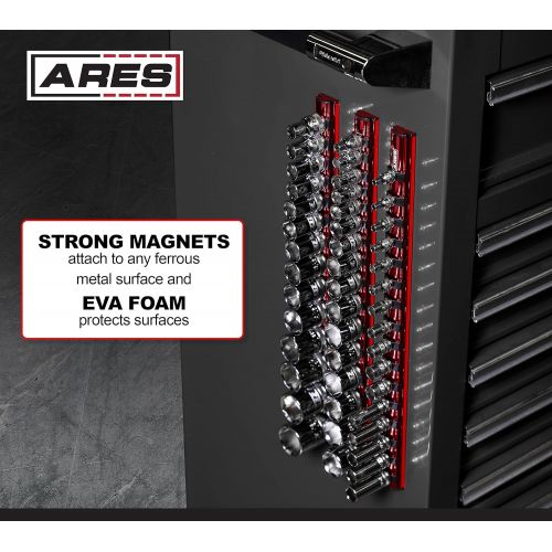  ARES 60127-1/4-Inch Drive Magnetic Socket Organizer - Aluminum Rail Stores up to 16 Sockets and Keeps Your Tool Box Organized