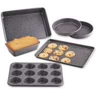 Cook N Home 02585 6-Piece Heavy Gauge, Cake/Cookie/Muffin/Loaf Nonstick Bakeware Set, Black