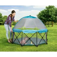 Regalo 8 Panel Foldable and Portable Play Yard with Carrying Case and Full Coverage Canopy, Teal